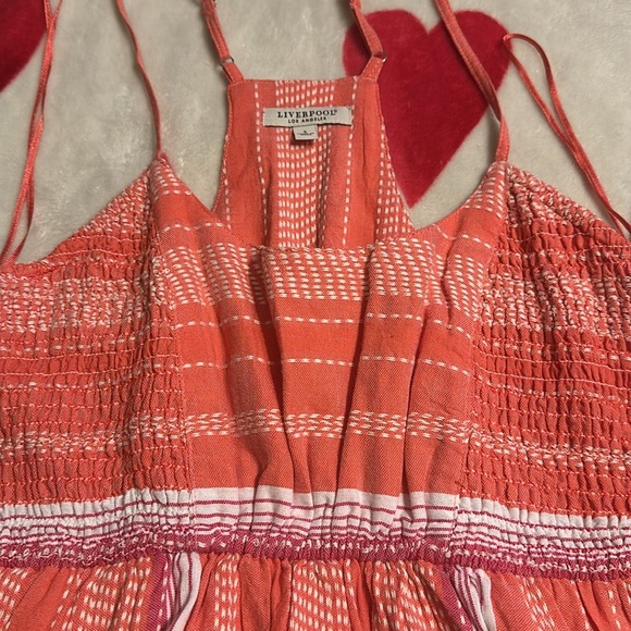 NWT Liverpool Los Angeles
Racer Back Tiered Maxi Dress with Smocking in coral - Picture 13 of 17